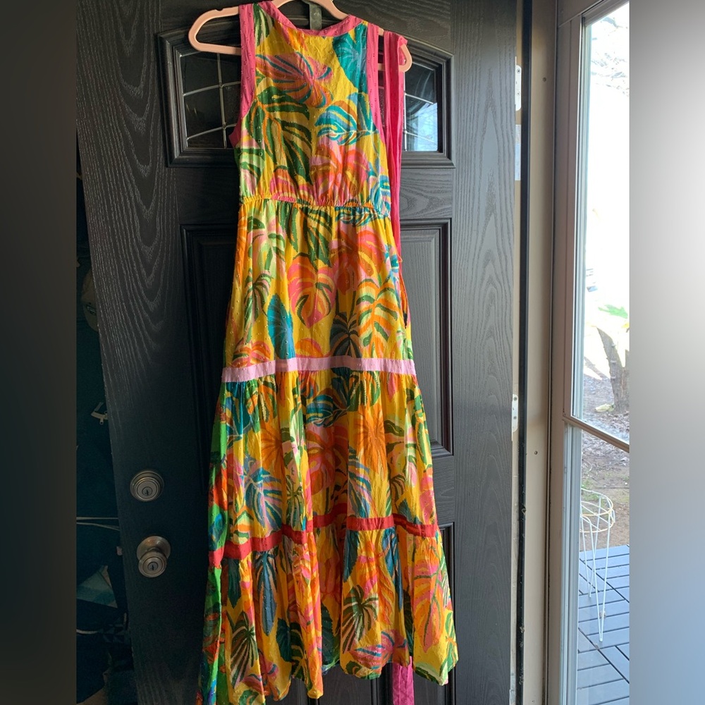 Farm Rio by Anthropologie Palm wrap maxi dress size S. Vibrant colored w belt - Picture 9 of 16